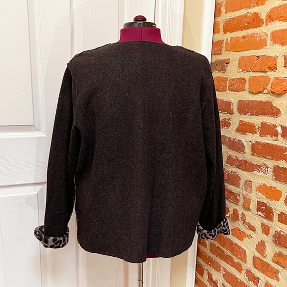 NWOT Jones New York Reversible Leopard Print & Black Wool Felt Jacket - Picture 5 of 11